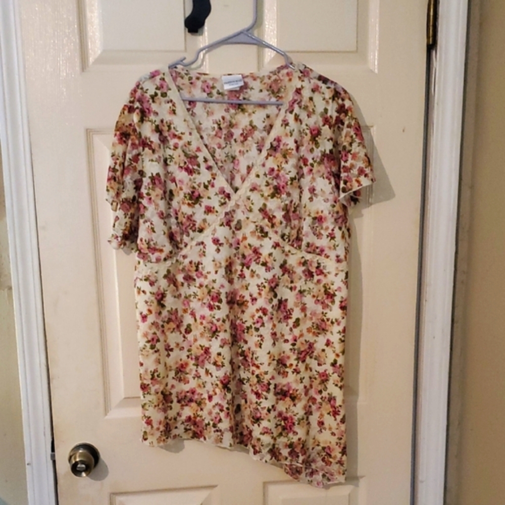 Fashion Bug Pink Floral Print Lace Blouse w/ Lining 26-28